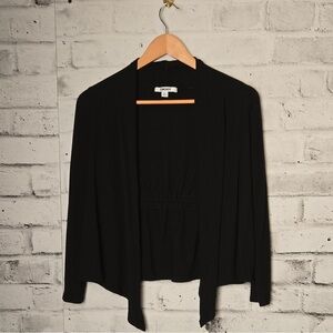 DKNY Black Waterfall Cardigan Open Front Tie Back Lightweight L